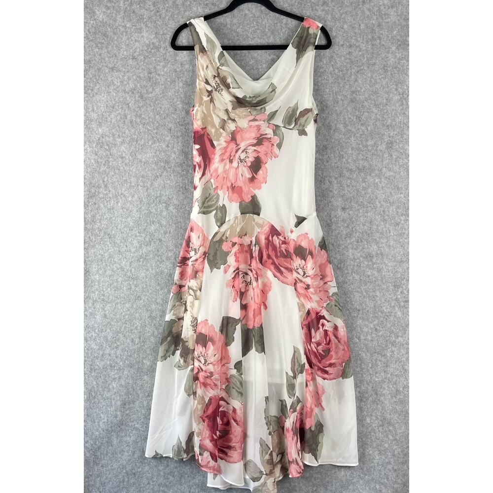 Robbie Bee Chiffon Dress Womens 12 Floral Cowl Neck Romantic Whimsy Fairy Y2K